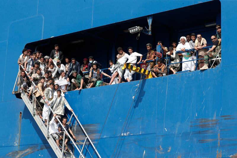 People in Yemen visit the Galaxy Leader cargo ship, seized by the Houthis in the Red Sea last month. EPA