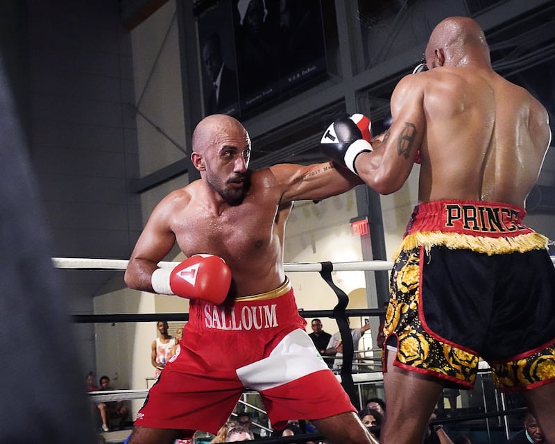 Lebanon's first professional boxer Nadim Salloum, left, in action against Ashton Sykes at the Kentucky Center for African American Heritage in Louisville, Kentucky on 12 June, 2021. Photo: William Nasr