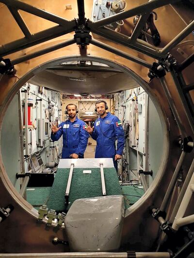 Hazza Al Mansouri and Sultan Al Neyadi train at the Russian Yuri Gagarin Cosmonaut Training Centre in preparation for a trip to the International Space Station in September 2021. Photo: Dubai Media Office