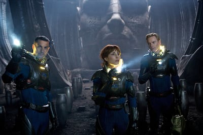 Logan Marshall-Green, Noomi Rapace and Michael Fassbender in the Alien prequel, Prometheus. 20th Century Fox