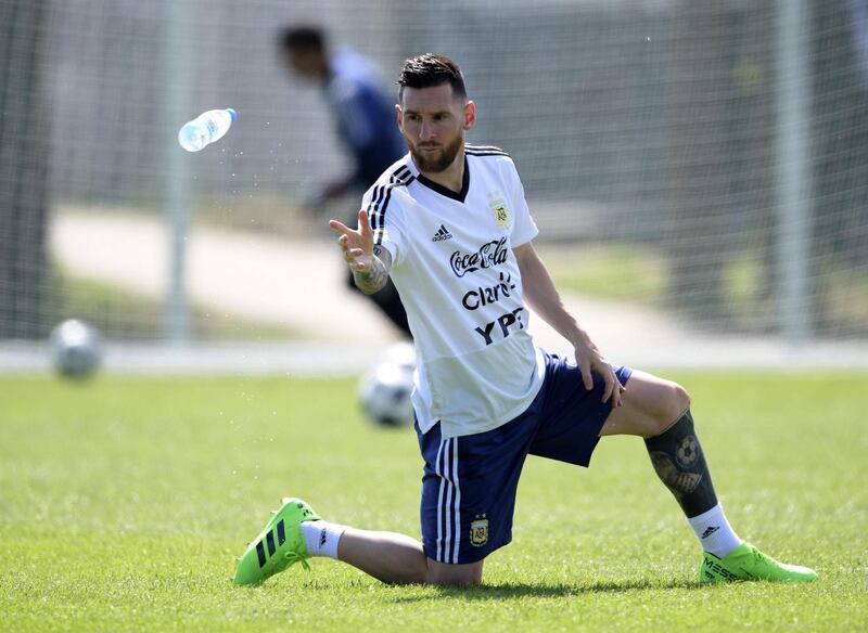 Argentina's forward Lionel Messi takes part in a training session at the team's base camp in Bronnitsy. Juan Mabromata / AFP
