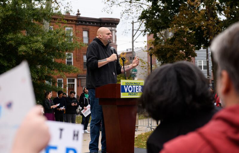 Mr Fetterman speaks to supporters on Sunday. AFP