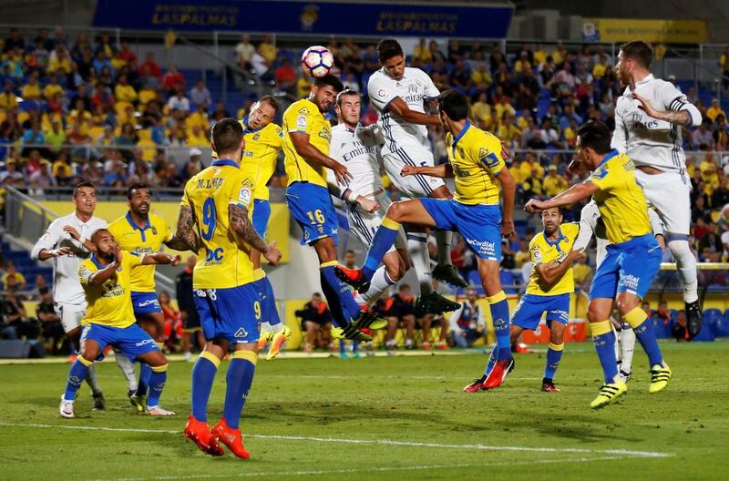 Real Madrid’s Raphael Varane heads the ball during the match. Borja Suarez / Reuters