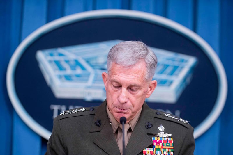 Commander of US Africa Command General Thomas Waidhauser speaks during a press briefing at the Pentagon in Washington, DC, on May 10, 2018, on the results of the investigation into the October 4, 2017 ambush on US soldiers in Niger. A comprehensive probe into last year's deadly assault of US and local forces in Niger uncovered a series of avoidable blunders leading up to the attack, the Pentagon said Thursday. Four American soldiers and four Nigerien partners were killed in the October 4 ambush, when scores of jihadists overran their convoy in southwestern Niger, near the Mali border.
 / AFP / JIM WATSON
