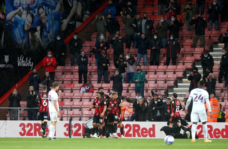 Fans attend the championship play-off semi-final between AFC Bournemouth and Brentford at the Vitality Stadium. Getty