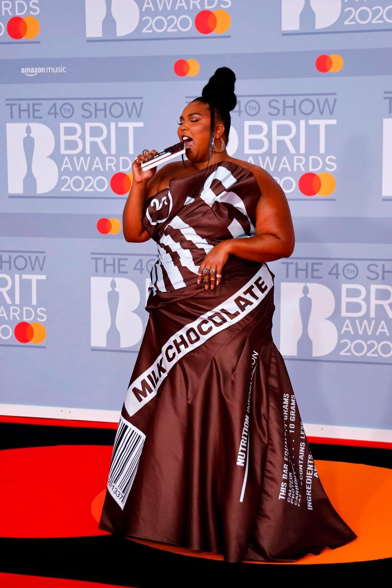 Lizzo arrives at the Brit Awards 2020 at The O2 Arena on Tuesday, February 18, 2020 in London, England. AFP