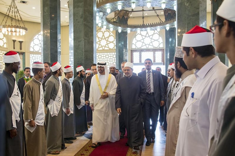 Sheikh Mohamed bin Zayed, Crown Prince of Abu Dhabi and Deputy Supreme Commander of the  Armed Forces, visits Al Azhar University in Cairo ast year. 

(Mohamed Al Hammadi / Crown Prince Court, Abu Dhabi)