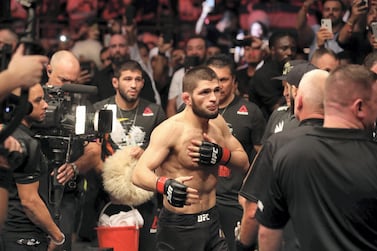 Khabib Nurmagomedov last fought in the Octagon at UFC 242 when he beat Dustin Poirier in Abu Dhabi. Chris Whiteoak / The National