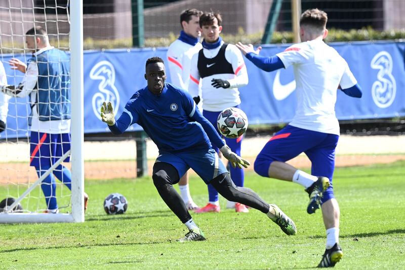 COBHAM, ENGLAND - APRIL 06:  Edouard Mendy of Chelsea during a training session at Chelsea Training Ground on April 6, 2021 in Cobham, England. (Photo by Darren Walsh/Chelsea FC via Getty Images)