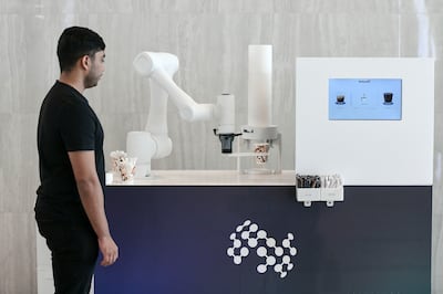 A robo-cafe machine from Reliable Robotics at the Mohamed bin Zayed University of Artificial Intelligence. Khushnum Bhandari / The National 
