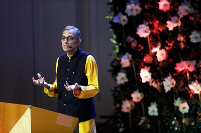 epa08054703 2019 Nobel Economic Sciences Laureate, The Sveriges Riksbank Prize in Economic Sciences in Memory of Alfred Nobel, Indian economist Abhijit Banerjee speaks during his Nobel Lecture 'Field experiments and the practice of economics' at Stockholms University, Sweden, 08 December 2019. The Nobel Prize award ceremony will take place in Stockholm on 10 December.  EPA/CHRISTINE OLSSON  SWEDEN OUT