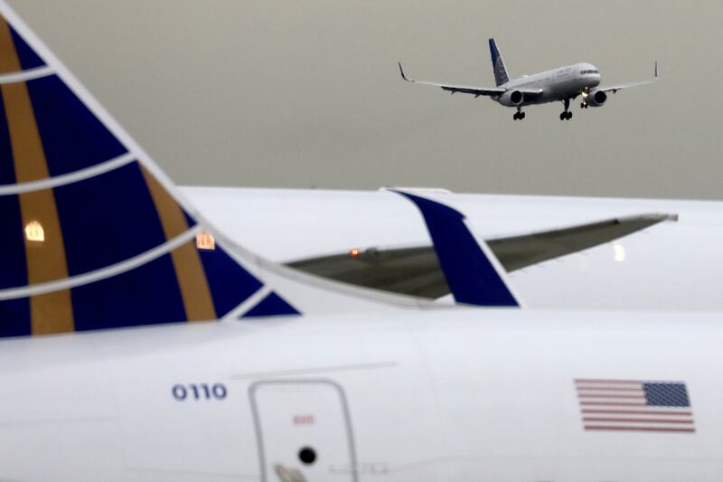 FILE PHOTO: A United Airlines passenger jet lands at Newark Liberty International Airport, New Jersey, U.S. December 6, 2019. REUTERS/Chris Helgren/File Photo
