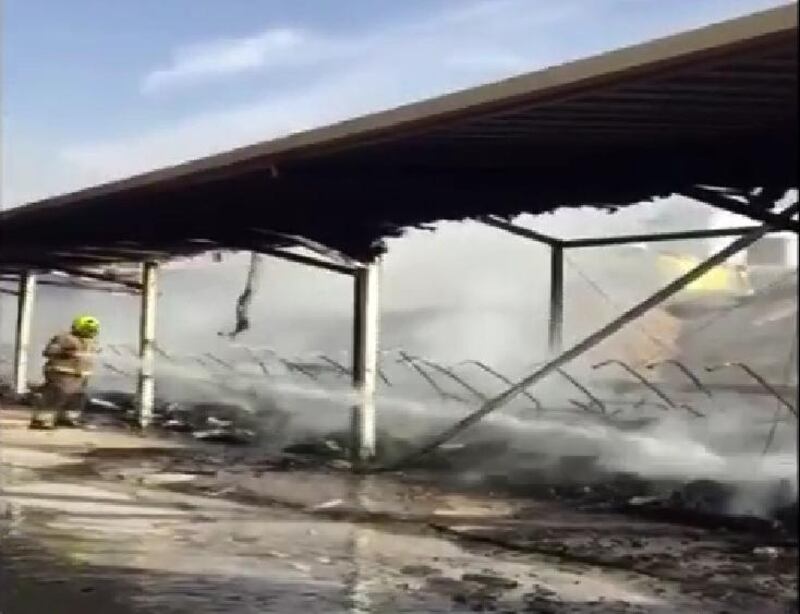 Screen-grab of a video firefighters tackling a blaze at Dubai's Arabian Ranches Golf Club. Courtesy Dubai Civil Defence