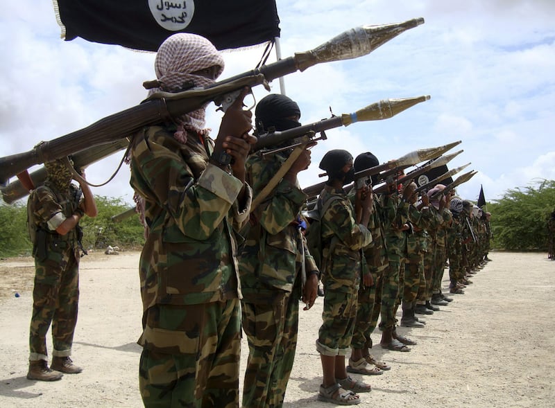Al Shabab recruits on parade south of Mogadishu in 2010. Reuters