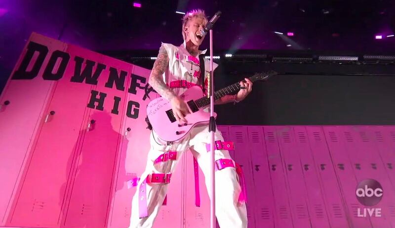 Machine Gun Kelly performs during the American Music Awards at the Microsoft Theatre on November 22, 2020 in Los Angeles. AP