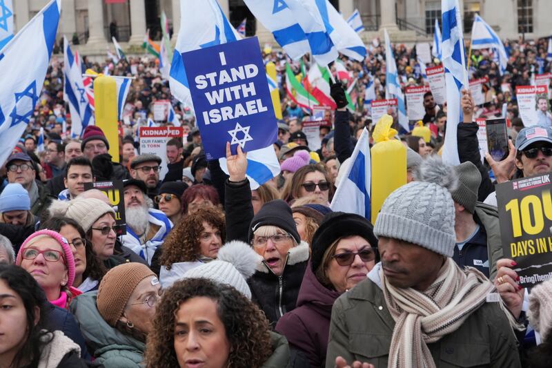 The crowd during the pro-Israel rally in Trafalgar Square, London. PA