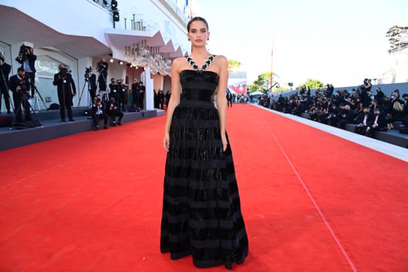 Sara Sampaio, in Armani Prive, attends the red carpet for 'Madres Paralelas' during the 78th Venice International Film Festival on September 1, 2021. Getty Images