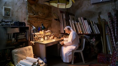 Emirati conceptual artist Abdullah Al Saadi at his studio in Khor Fakkan. Photo: The National Pavilion UAE