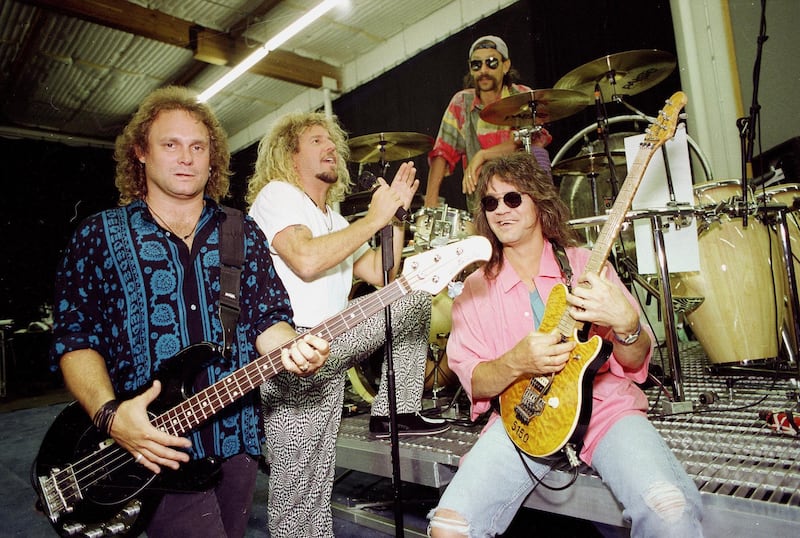 Van Halen is seen in Los Angeles, January 17, 1993. Members of Van Halen, from left, Michael Anthony, bass guitar; Sammy Hagar, lead singer; Alex Van Halen, drums; and Eddie Van Halen, lead guitar. AP Photo