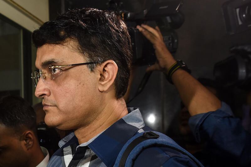 Former cricket captain Sourav Ganguly looks on as he arrives at the Board of Control for Cricket in India (BCCI) headquarters at Wankhede stadium to file nomination for the board's elections in Mumbai on October 14, 2019. Former India captain Sourav Ganguly is poised to take over as the president of the country's cricket board as nominations close on October 14 for elections to the game's wealthiest and most powerful body. 
 / AFP / Indranil MUKHERJEE
