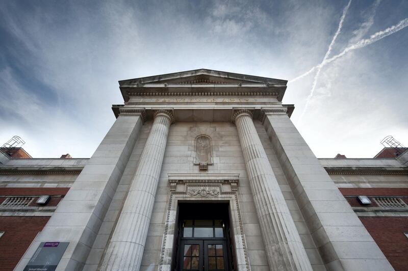 Looking up at the Samuel Alexander Building at the University of Manchester. (Photo by: Loop Images/Universal Images Group via Getty Images)