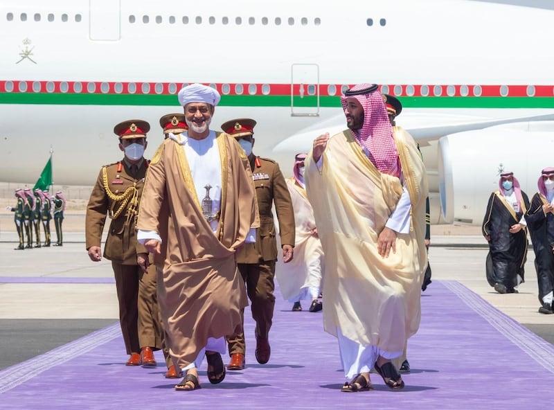 Oman’s Sultan Haitham meets Saudi Arabia’s Crown Prince Mohammed bin Salman in Neom.