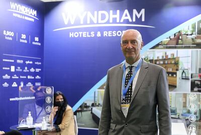 Michel Augier, Wyndham Hotels & Resorts at the Arabian Travel Market held at Dubai World Trade Centre in Dubai on May 16,2021. Pawan Singh / The National. Story by Patrick