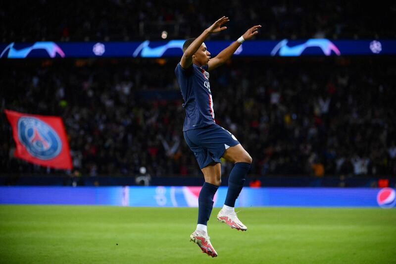 Mbappe celebrates the fifth. AFP