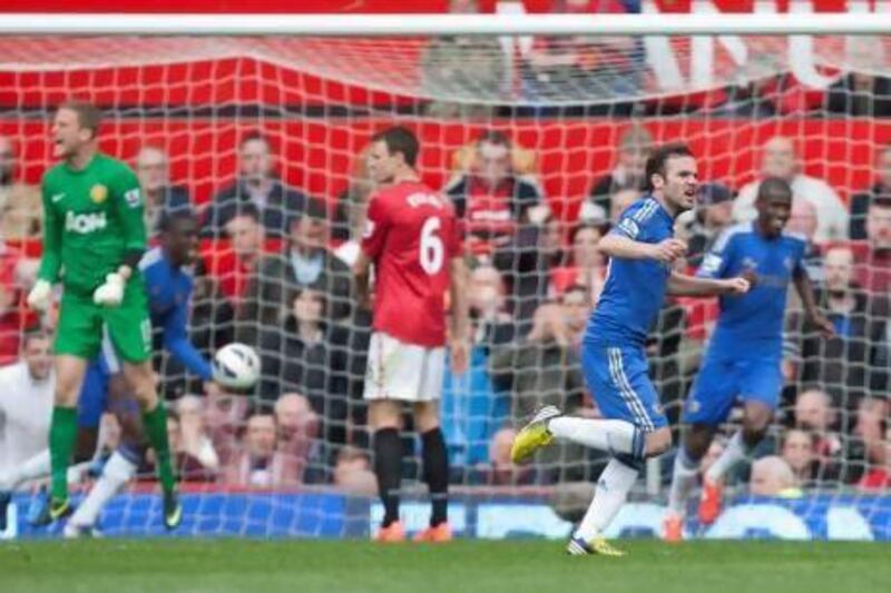 Juan Mata, second right, celebrates Chelsea's winner against Manchester United.