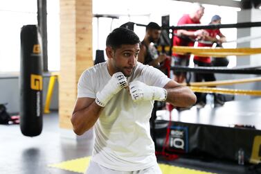 Amir Khan, former two-time world champion during the training at the Gym Nation gym in Al Quoz in Dubai on July 7,2021. Pawan Singh/The National. Story by John