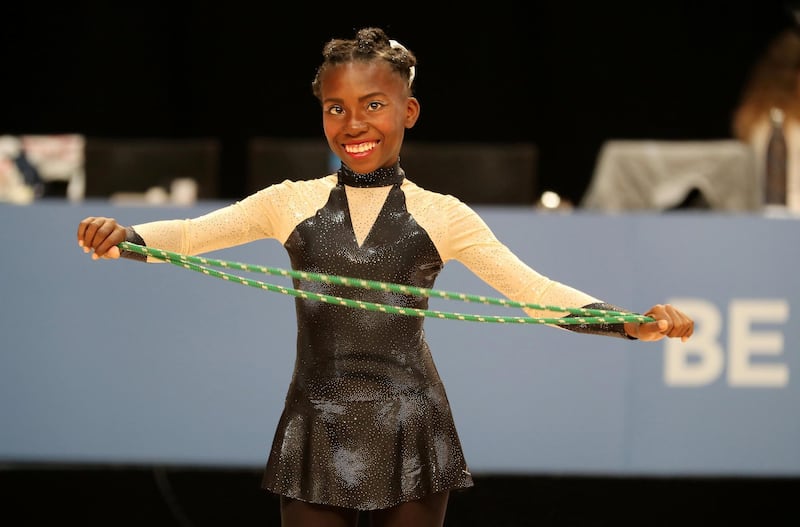 ABU DHABI , UNITED ARAB EMIRATES , March 19 – 2019 :- Kimberly Pokie from Suriname participating in the Gymnastics (Rhythmic) at the Special Olympic games held at ADNEC in Abu Dhabi. ( Pawan Singh / The National ) For News/Instagram/Online/Big Picture