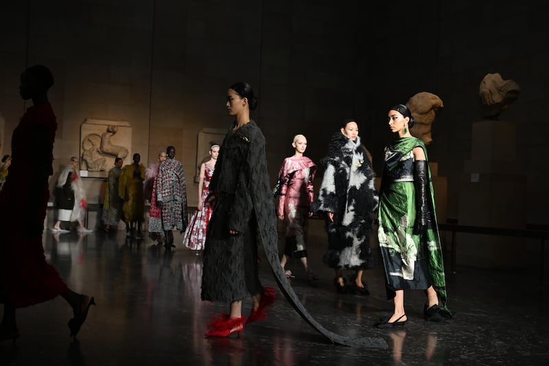 The finale of the Erdem show during London Fashion Week. The location of the event drew criticism from Greece. Getty Images