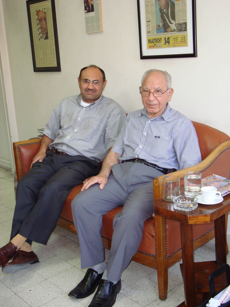 Riad Al Turk with Fawaz Tello, who had shared a prison cell with Turk, in the early 2000s. Photo taken in Damascus in 2009.