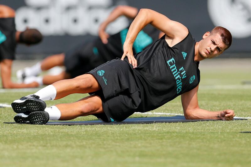 United States Football Soccer - Real Madrid training - University of California Los Angeles - July 12, 2017 Real Madrid's Alvaro Morata trains REUTERS/Lucy Nicholson