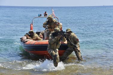 Soldiers from Turkey getting off a boat during a military exercise in the self-proclaimed Turkish Republic of Northern Cyprus. AFP PHOTO / TURKISH ARMED FORCES