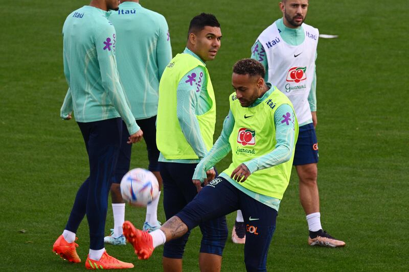 Brazil's Neymar, Casemiro and Everton Ribeiro training in Turin. AFP