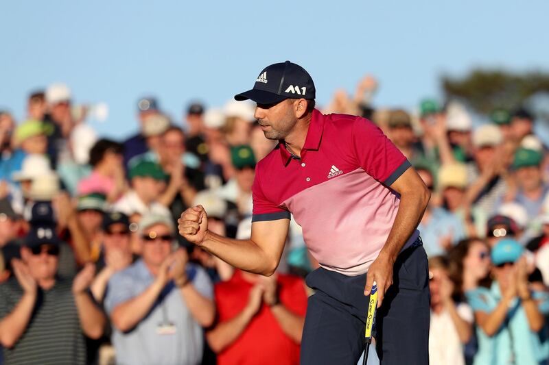 AUGUSTA, GA - APRIL 08: Sergio Garcia of Spain reacts to his putt on the 18th hole during the third round of the 2017 Masters Tournament at Augusta National Golf Club on April 8, 2017 in Augusta, Georgia.   Rob Carr/Getty Images/AFP