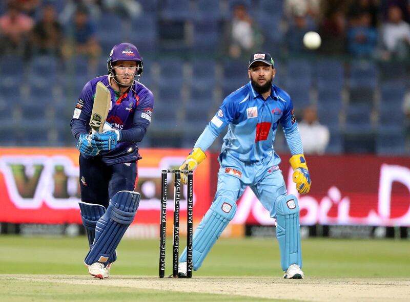 Abu Dhabi, United Arab Emirates - November 17, 2019: Bangla Tigers' Colin Ingram hits out during the game between Karnataka Tuskers and Bangla Tigers in the Abu Dhabi T10 league. Sunday the 17th of November 2019. Zayed Cricket Stadium, Abu Dhabi. Chris Whiteoak / The National