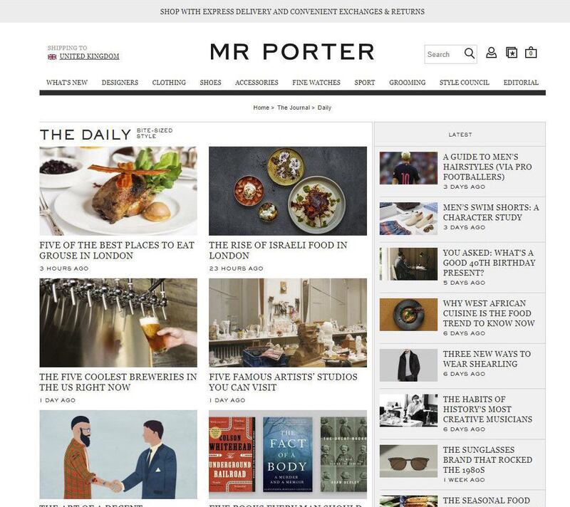 Screenshot of Mr Porter's The Daily