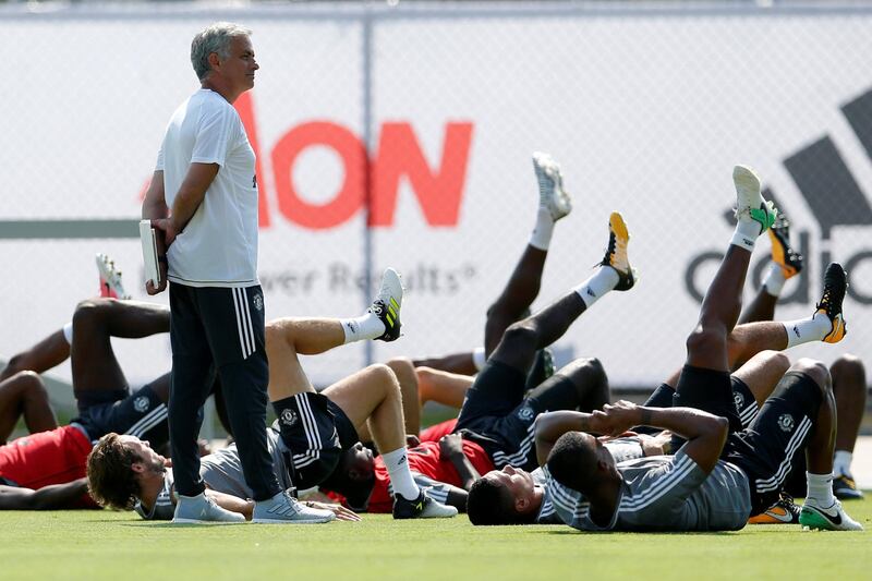 United States Football Soccer - Manchester United training - University of California Los Angeles - July 10, 2017 Manchester United's Jose Mourinho (L) watches training REUTERS/Lucy Nicholson