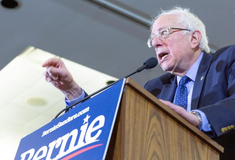 epa07427534 Senator Bernie Sanders addresses a crowd during a rally in Concord, New Hampshire, USA 10 March 2019. This is Sanders' first trip to New Hampshire since announcing his intention to run for the Office of the United States President as the Democratic primary candidate.  EPA/CJ GUNTHER