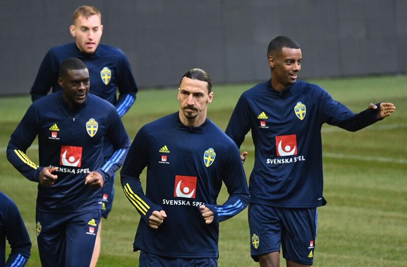 Zlatan Ibrahimovic trains with the Sweden squad. AFP