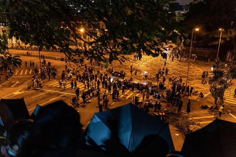 Protesters set up barricades at the Hong Kong Polytechnic University. Getty Images