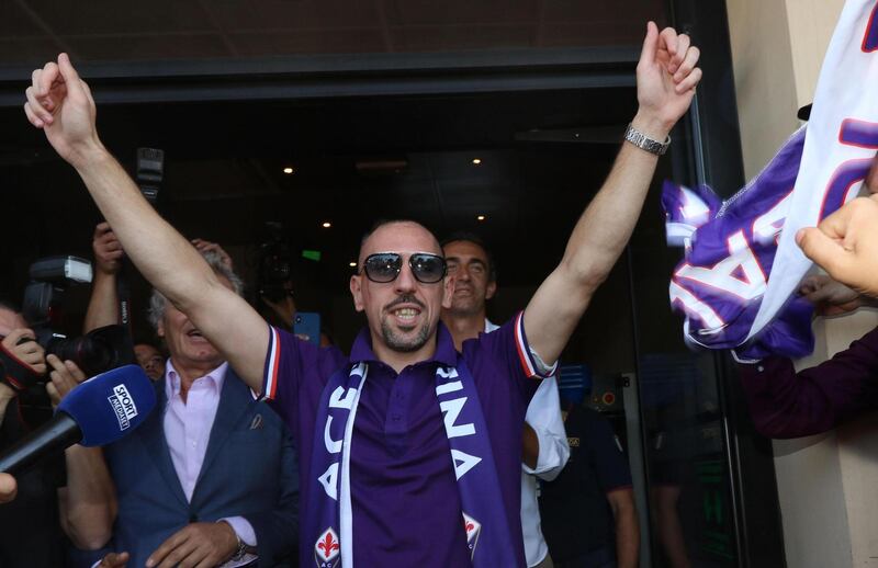 epa07783947 ACF Fiorentina's new player French winger Franck Ribery arrives to Florence, Italy, 21 August 2019. The 36-year-old Ribery signed a two-year contract with ACF Fiorentina.  EPA/CLAUDIO GIOVANNINI