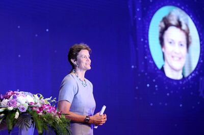 British Ambassador to China Barbara Janet Woodward delivers a speech during the Global Conference on Women and Entrepreneurship hosted by Alibaba Group in a hotel in Hangzhou, east China's Zhejiang province on May 20, 2015. Alibaba Group is hosting the conference which runs May 20-21 with female executives from the fields of technology, finance, fashion and politics participating in the inaugural event. CHINA OUT   AFP PHOTO (Photo by STR / AFP)