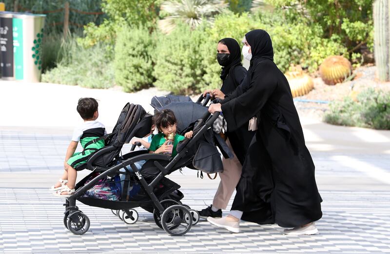 Young visitors take in the Expo attractions without having to leave their buggy.