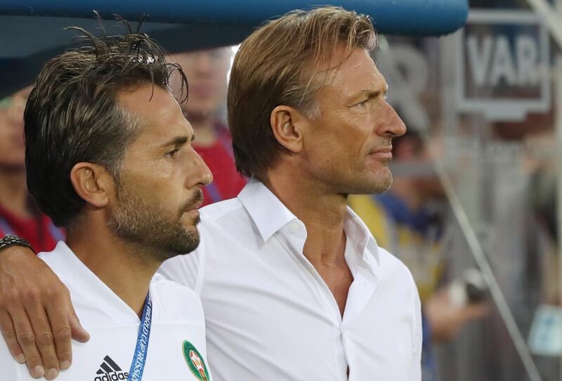 epa06839898 Morocco's coach Herve Renard (R) before the FIFA World Cup 2018 group B preliminary round soccer match between Spain and Morocco in Kaliningrad, Russia, 25 June 2018.

(RESTRICTIONS APPLY: Editorial Use Only, not used in association with any commercial entity - Images must not be used in any form of alert service or push service of any kind including via mobile alert services, downloads to mobile devices or MMS messaging - Images must appear as still images and must not emulate match action video footage - No alteration is made to, and no text or image is superimposed over, any published image which: (a) intentionally obscures or removes a sponsor identification image; or (b) adds or overlays the commercial identification of any third party which is not officially associated with the FIFA World Cup)  EPA/MARTIN DIVISEK   EDITORIAL USE ONLY