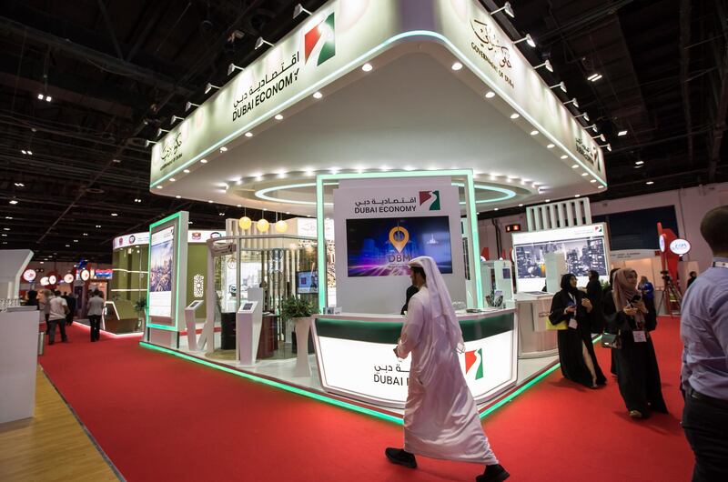 Dubai, U.A.E., April 3, 2017.  Dubai Economy booth at the  Annual Investment Meeting Day 2
Victor Besa for The National
ID: 67908
Reporter:   Michael Fahy
Business *** Local Caption ***  VB_040317_bz-AIM_day2-5.jpg