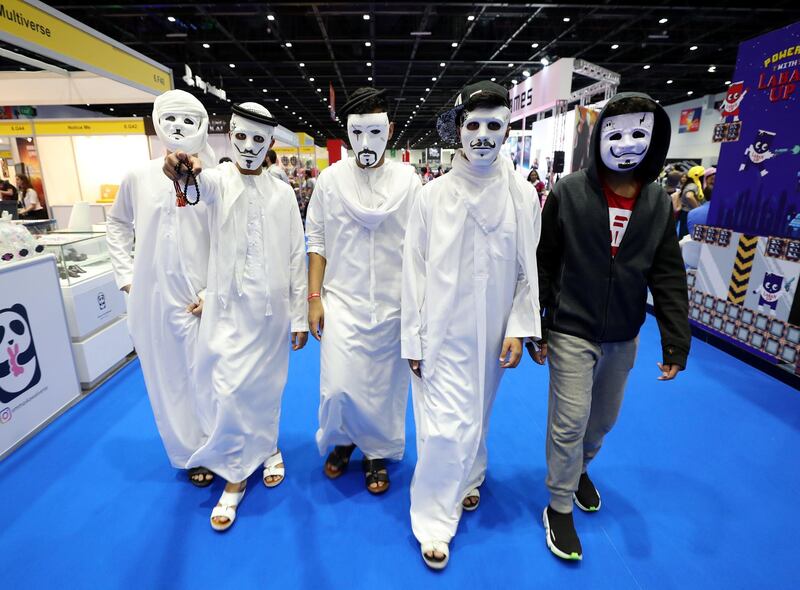 Dubai, United Arab Emirates - April 11, 2019: Salem Obaid. Visitors dress up as the visit Middle East Film and Comic Con. Thursday the 11th of April 2019. World Trade Centre, Dubai. Chris Whiteoak / The National