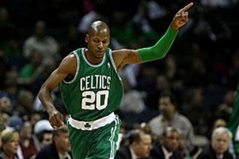 Ray Allen celebrates after a basket against the Charlotte Bobcats.